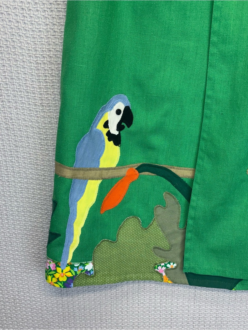 A Pretty Penny Green Handmade Patchwork Tropical Birds Wrap Skirt S Cottagecore - Picture 6 of 13